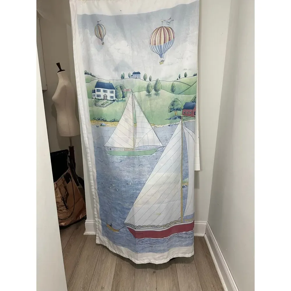 Warren Kimble Coastal Breeze Collection Shower Curtain Lighthouse Sailboats
